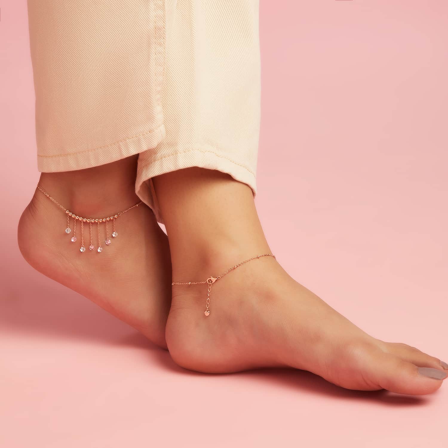 Rose-Gold Plated 925 Sterling Silver Drop Anklet - Image 5