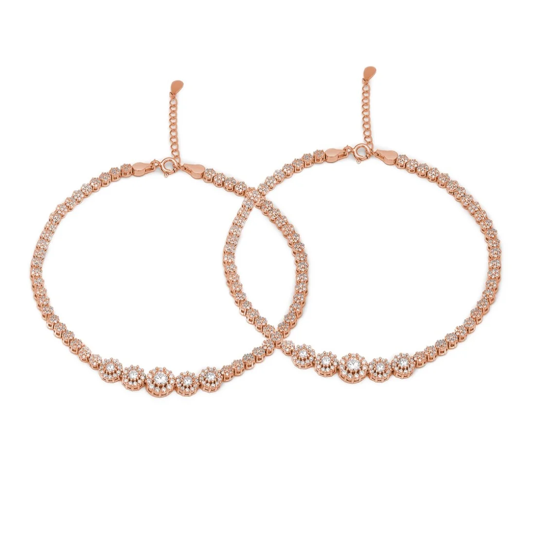Rose Gold Plated Glimmering Fusion CZ 925 Sterling Silver Anklet - Image 3