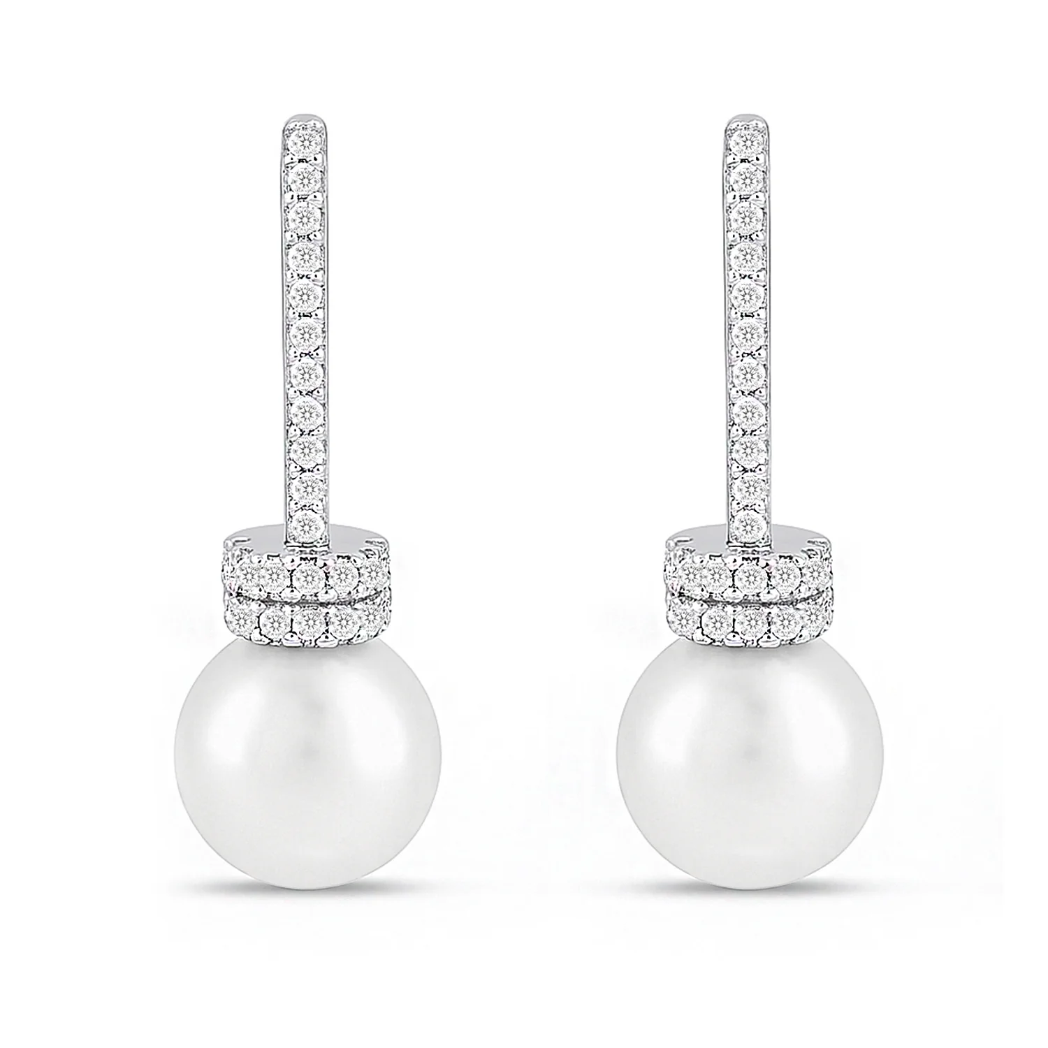 Graceful Pearl Silver Rhodium Plated Earrings - Image 7