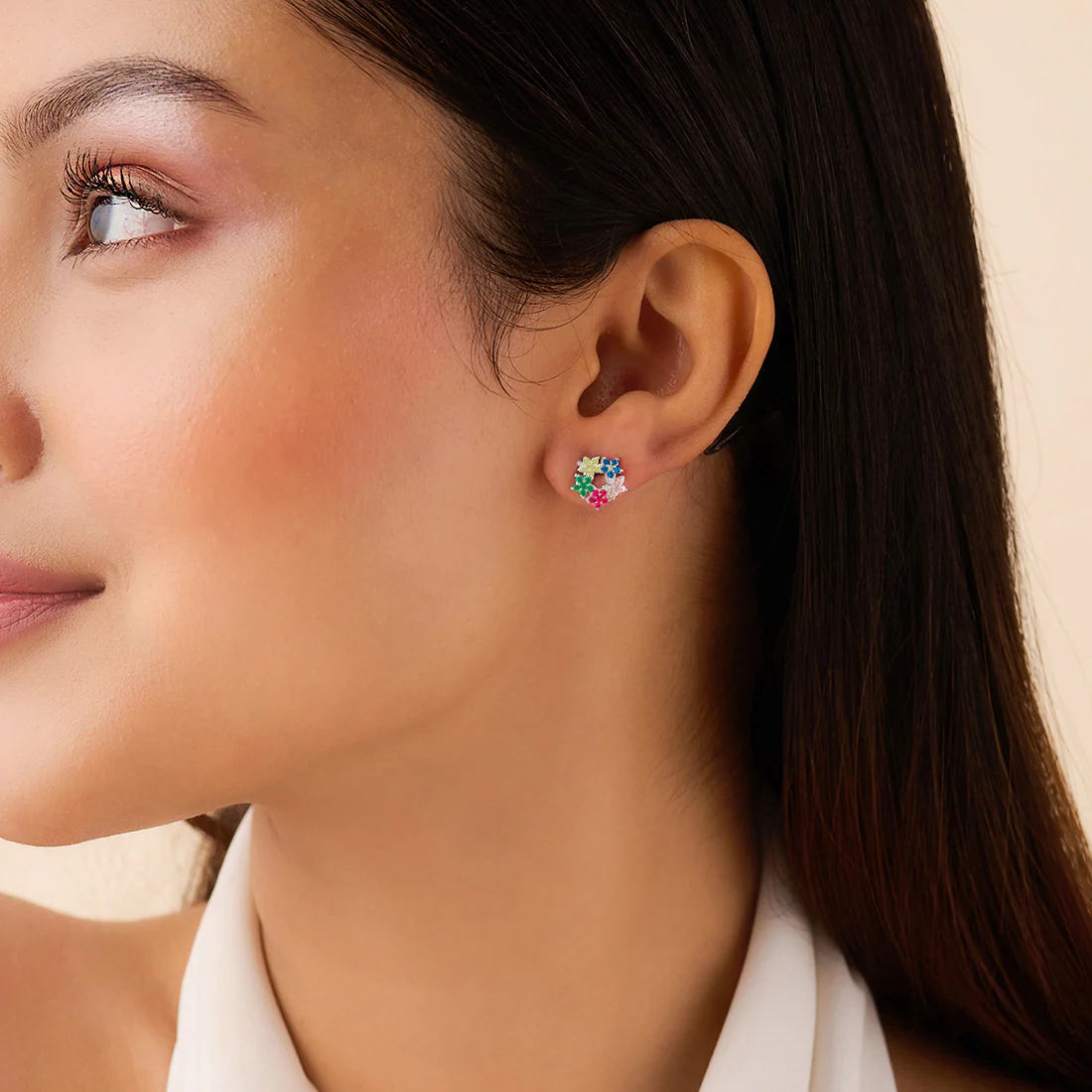 Where Colors Bloom Stud Rhodium Plated Earrings - Image 3