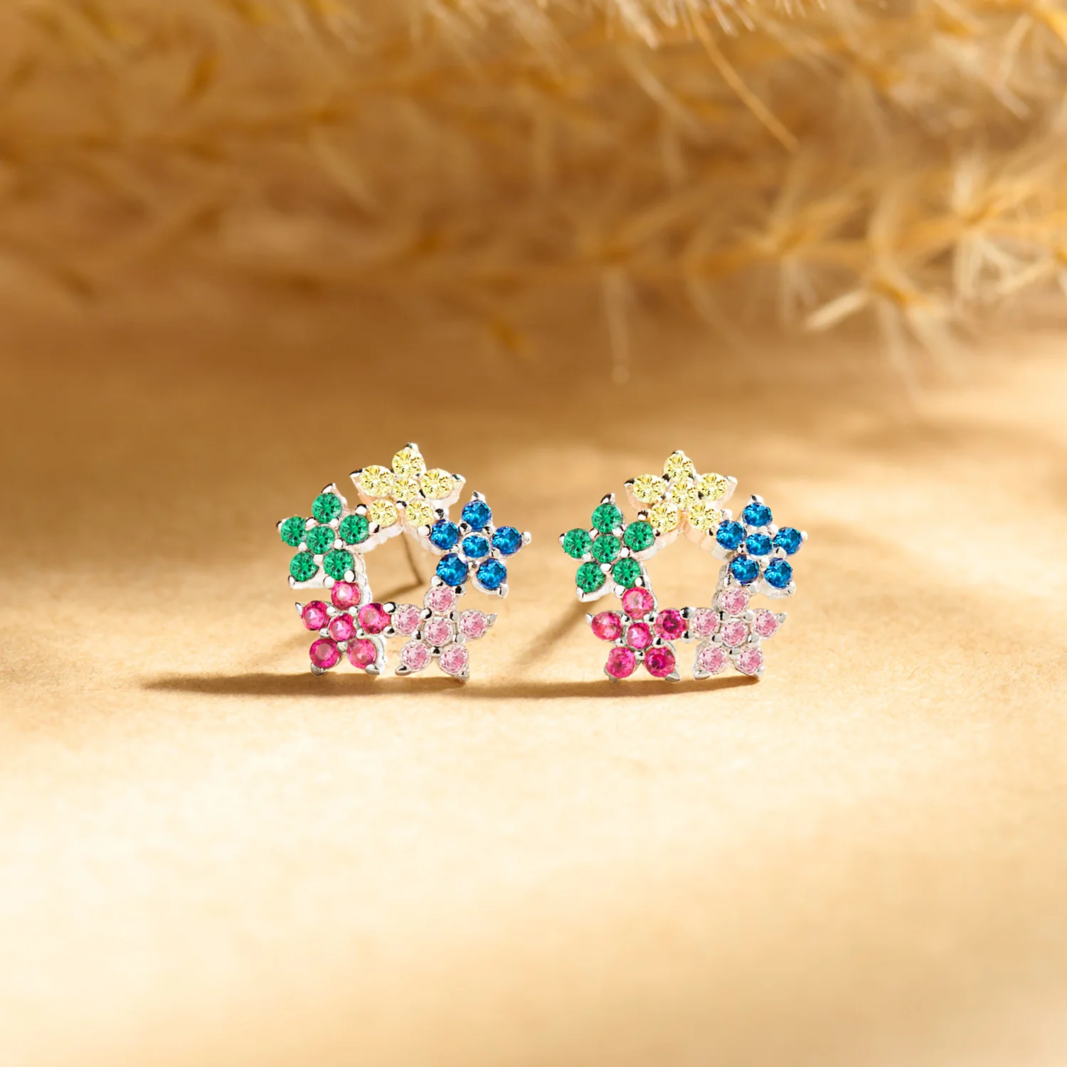 Where Colors Bloom Stud Rhodium Plated Earrings - Image 7