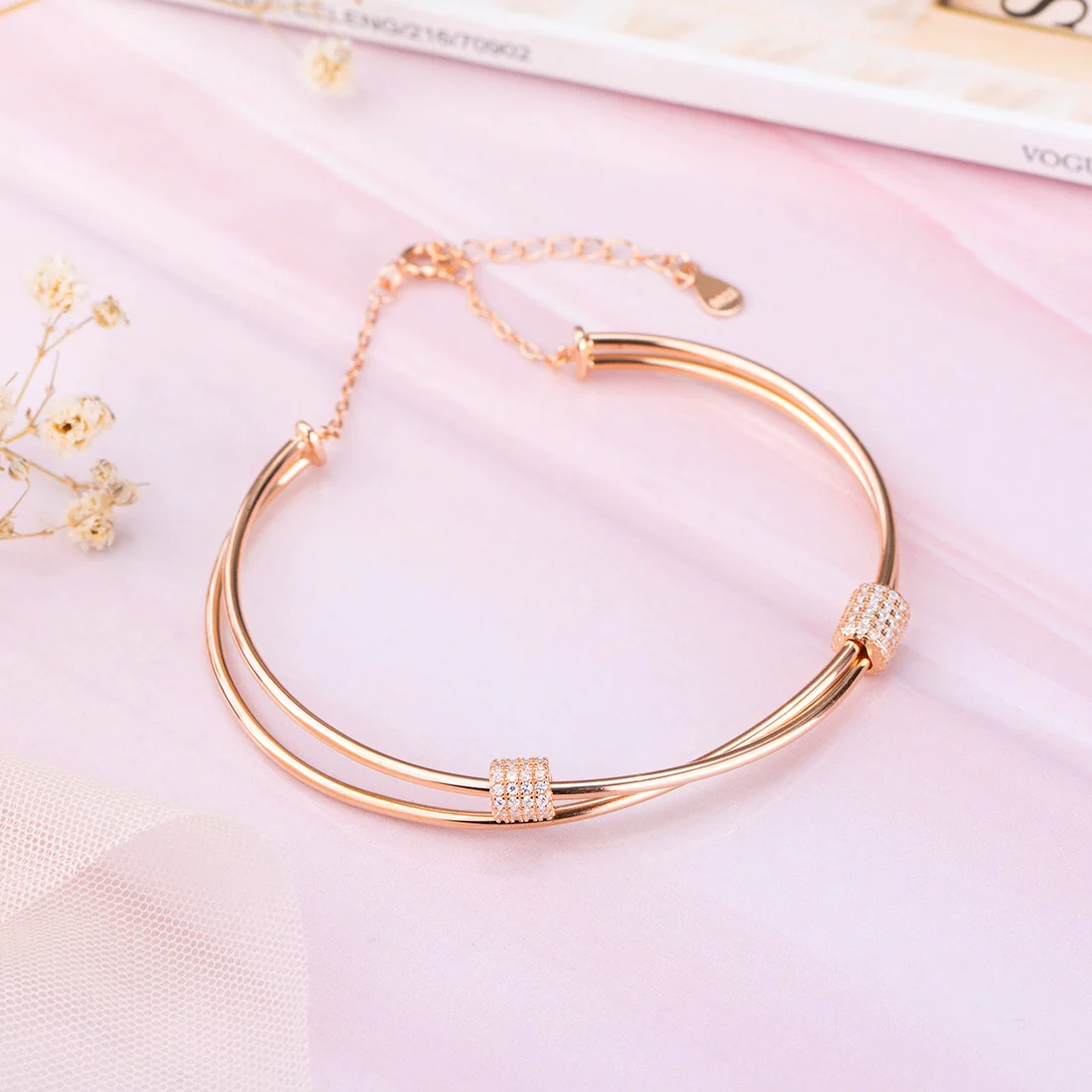 Rose Gold Radiance 925 Sterling Silver Bracelet with Cubic Zirconia - Image 2