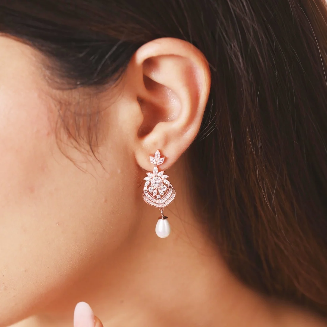 Rose Gold Radiance 925 Sterling Silver Drop Earrings - Image 2