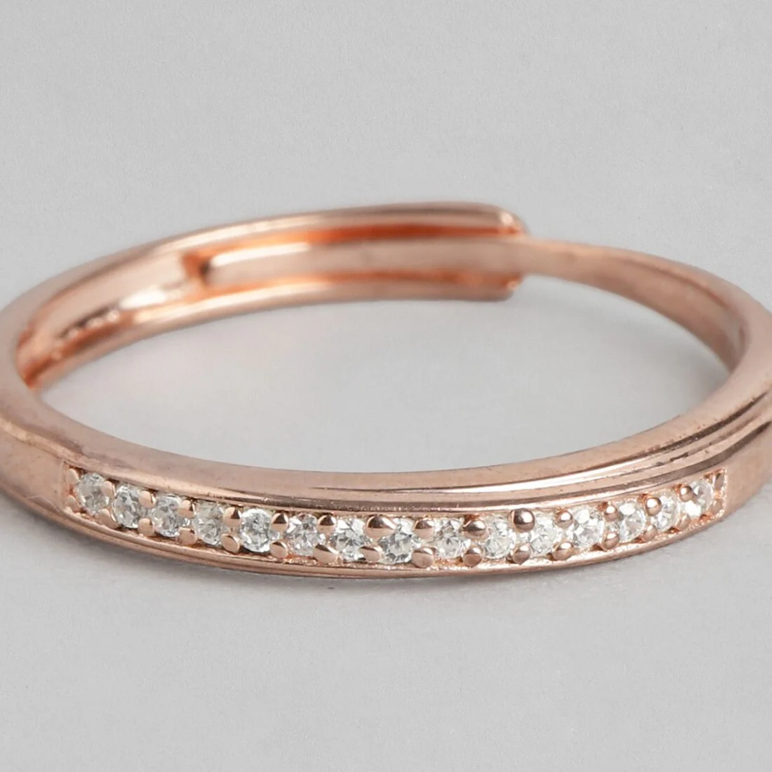Rose Gold Radiance One Line CZ Sterling Silver Ring (Adjustable) - Image 7