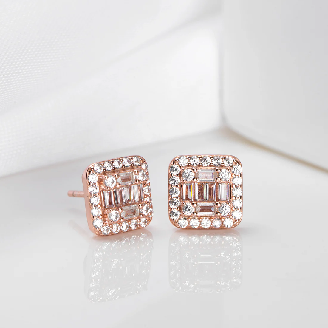 Rose Gold Square Sparkle 925 Sterling Silver Earrings