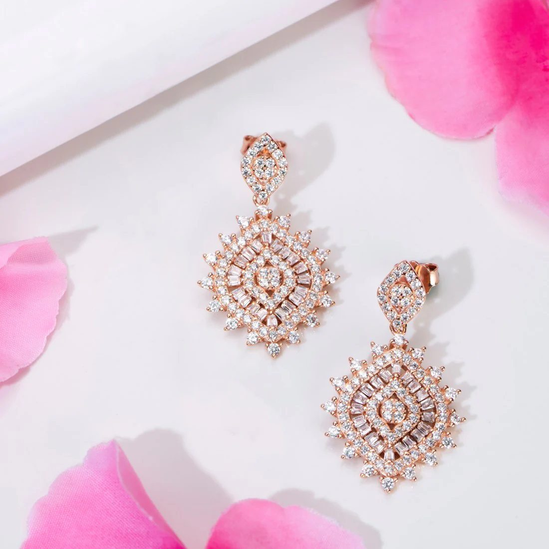 Rose Petal Radiance CZ 925 Sterling Silver Rose Gold-Plated Earring