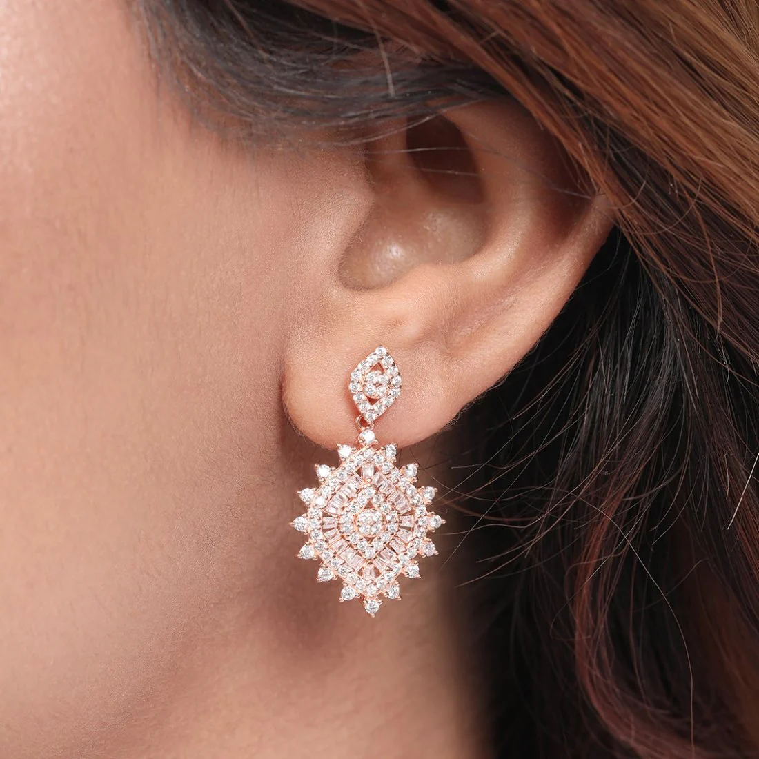 Rose Petal Radiance CZ 925 Sterling Silver Rose Gold-Plated Earring - Image 2