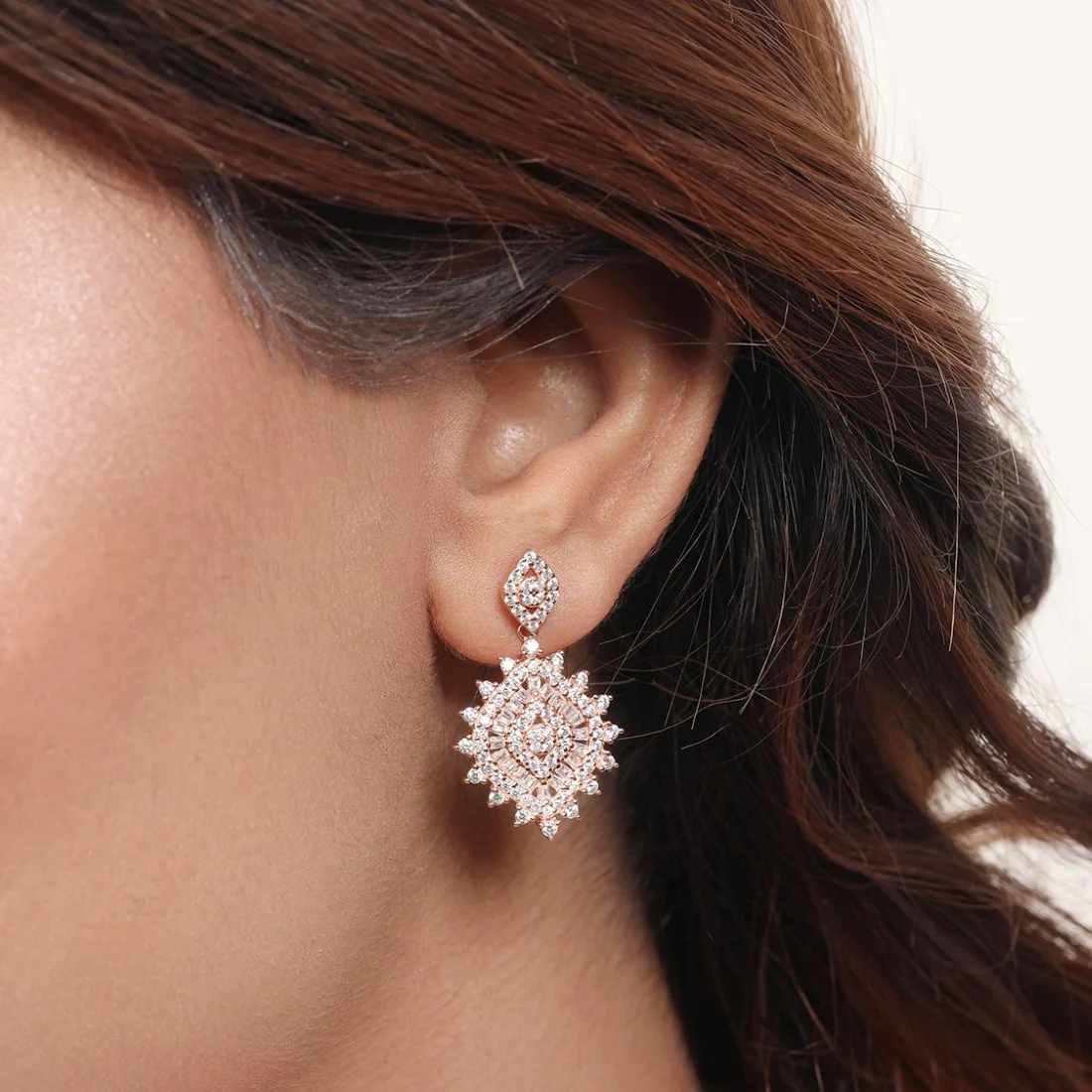 Rose Petal Radiance CZ 925 Sterling Silver Rose Gold-Plated Earring - Image 3