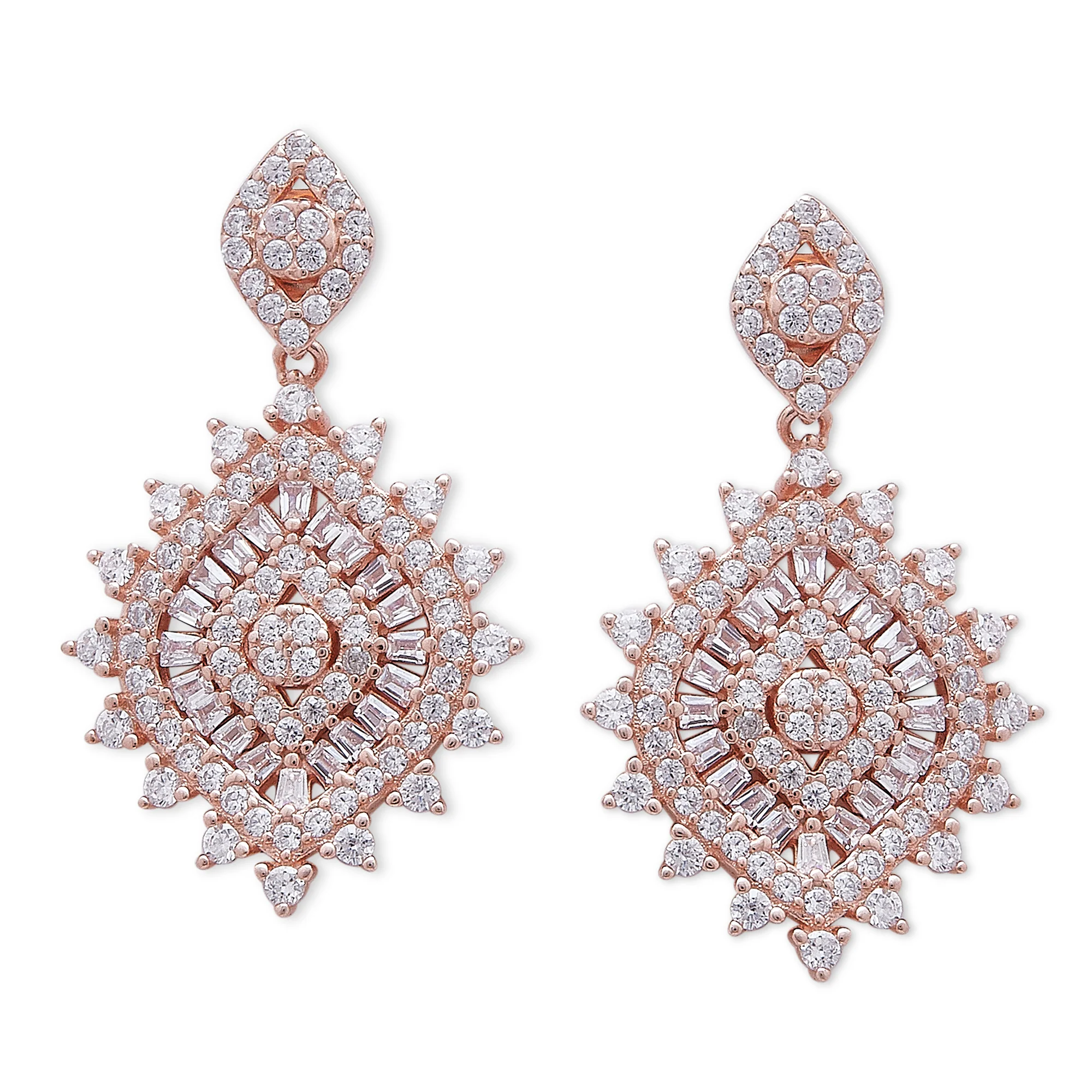 Rose Petal Radiance CZ 925 Sterling Silver Rose Gold-Plated Earring - Image 4