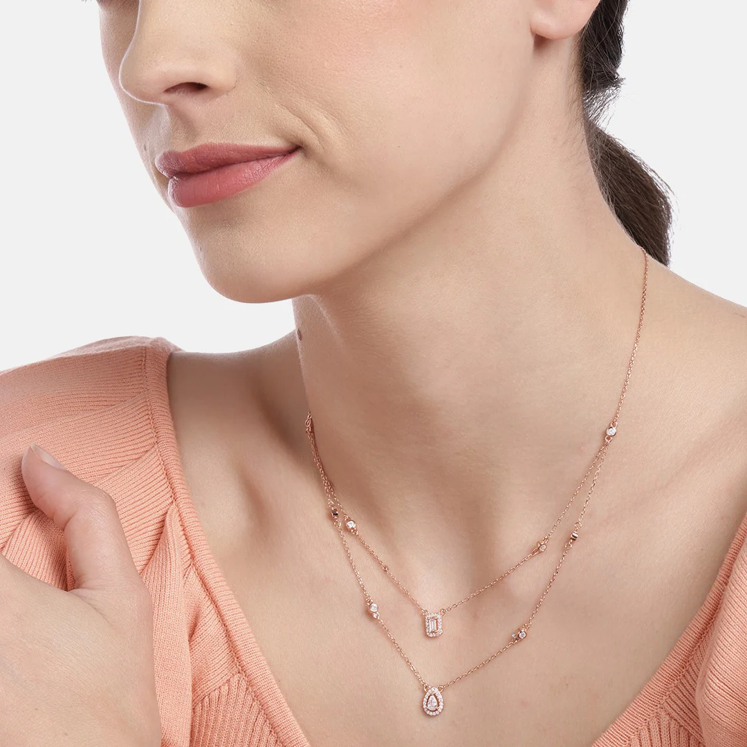 Rose Toned Graceful Layered 925 Silver Necklace - Image 4