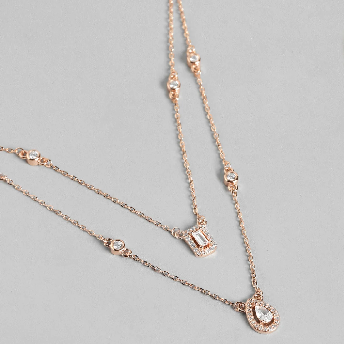 Rose Toned Graceful Layered 925 Silver Necklace - Image 6