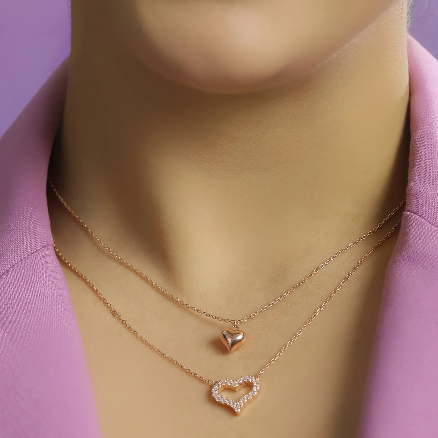 Rose Toned Romantic Layered 925 Silver Necklace - Image 2