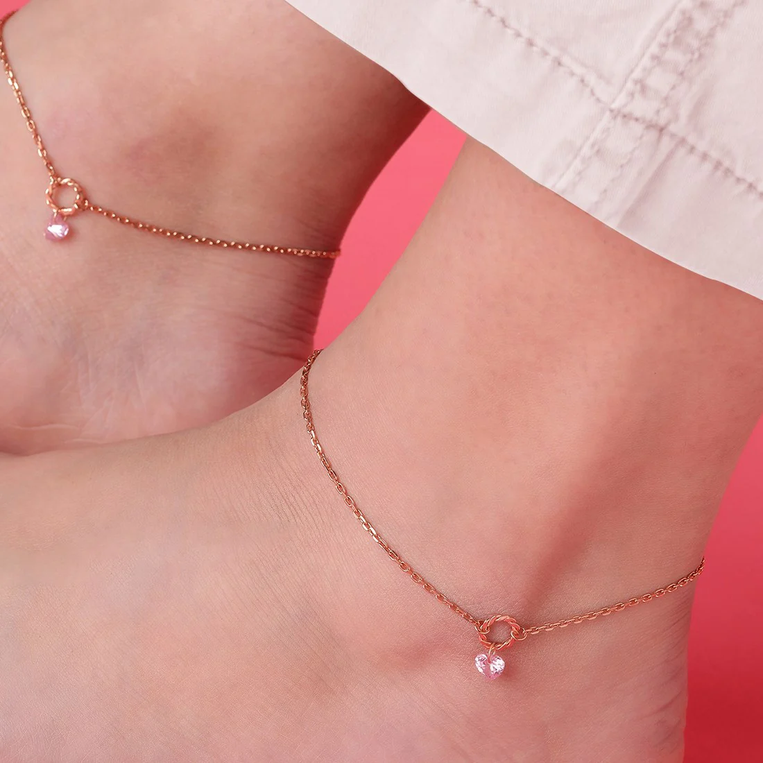 Roseate Charm 925 Sterling Silver Chain Anklet with Cubic Zirconia - Image 3