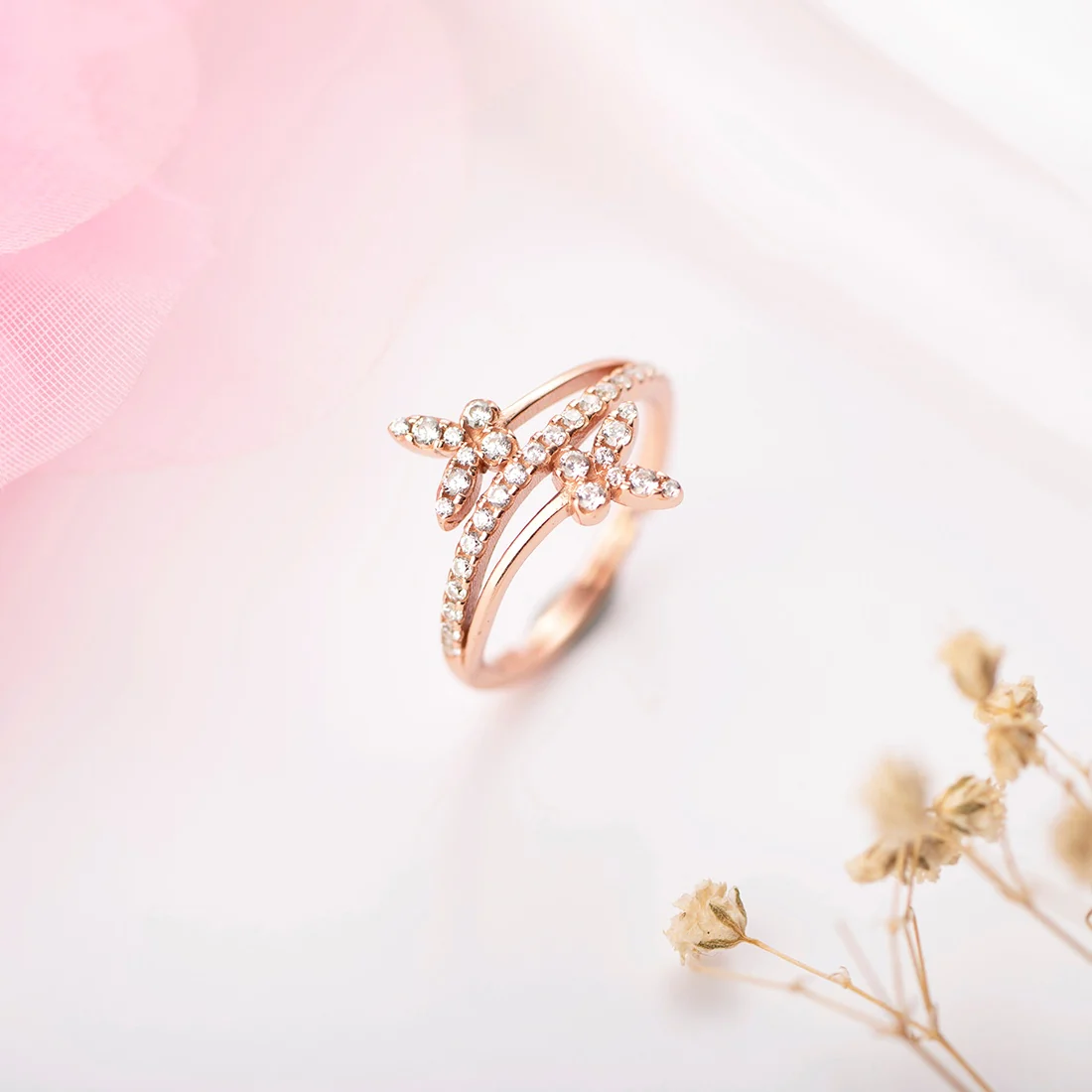 Rose-gold Butterfly Flutter 925 Sterling Silver Women's Ring (Adjustable) - Image 2