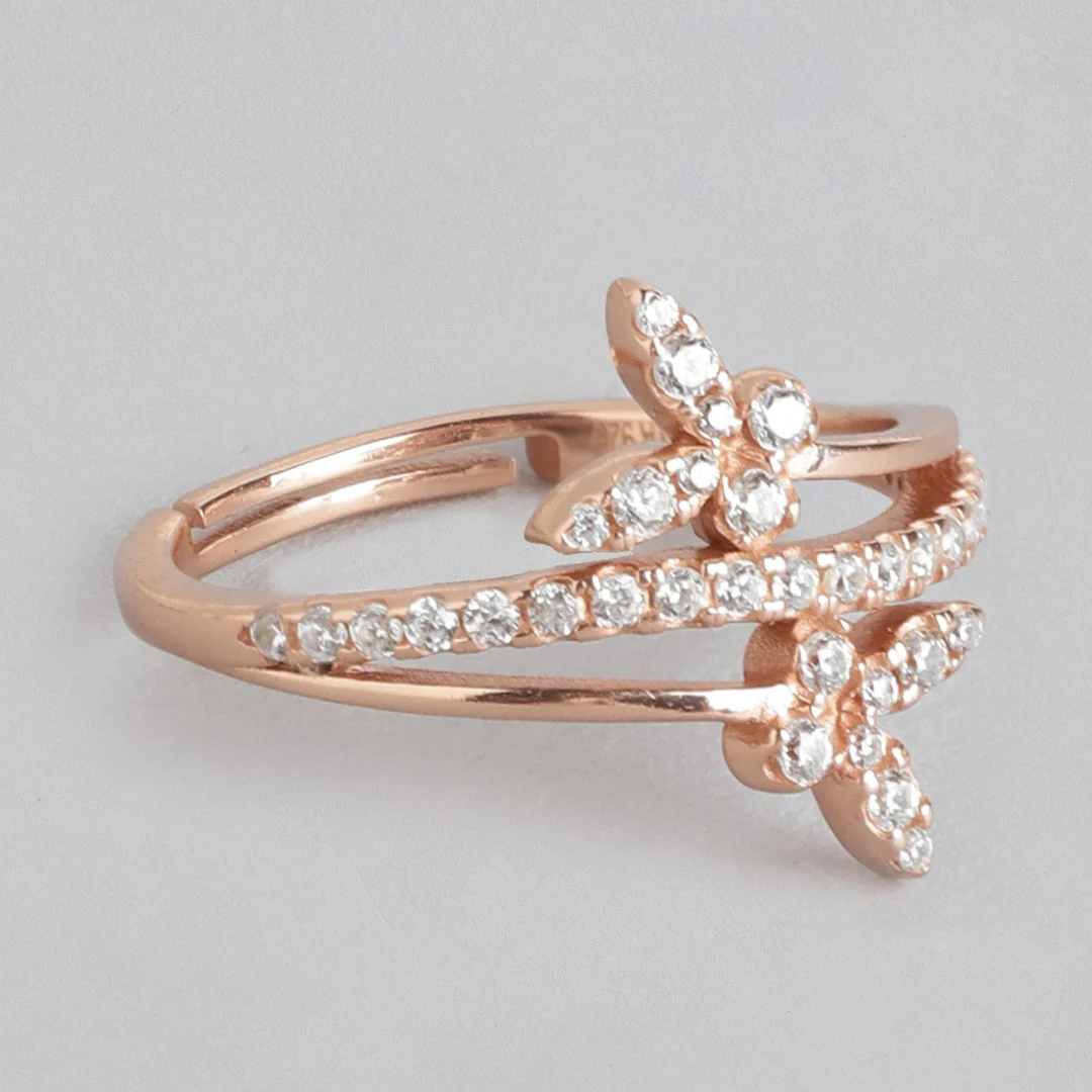 Rose-gold Butterfly Flutter 925 Sterling Silver Women's Ring (Adjustable) - Image 7