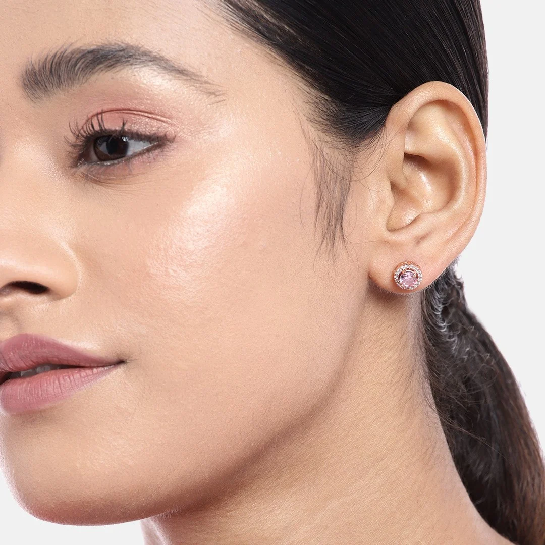 Rosy Delight Rose Gold-Plated 925 Sterling Silver Stud Earrings - Image 2
