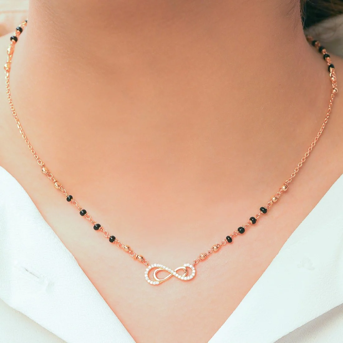 Rosy Infinity CZ Rose Gold-Plated 925 Sterling Silver Mangalsutra - Image 3