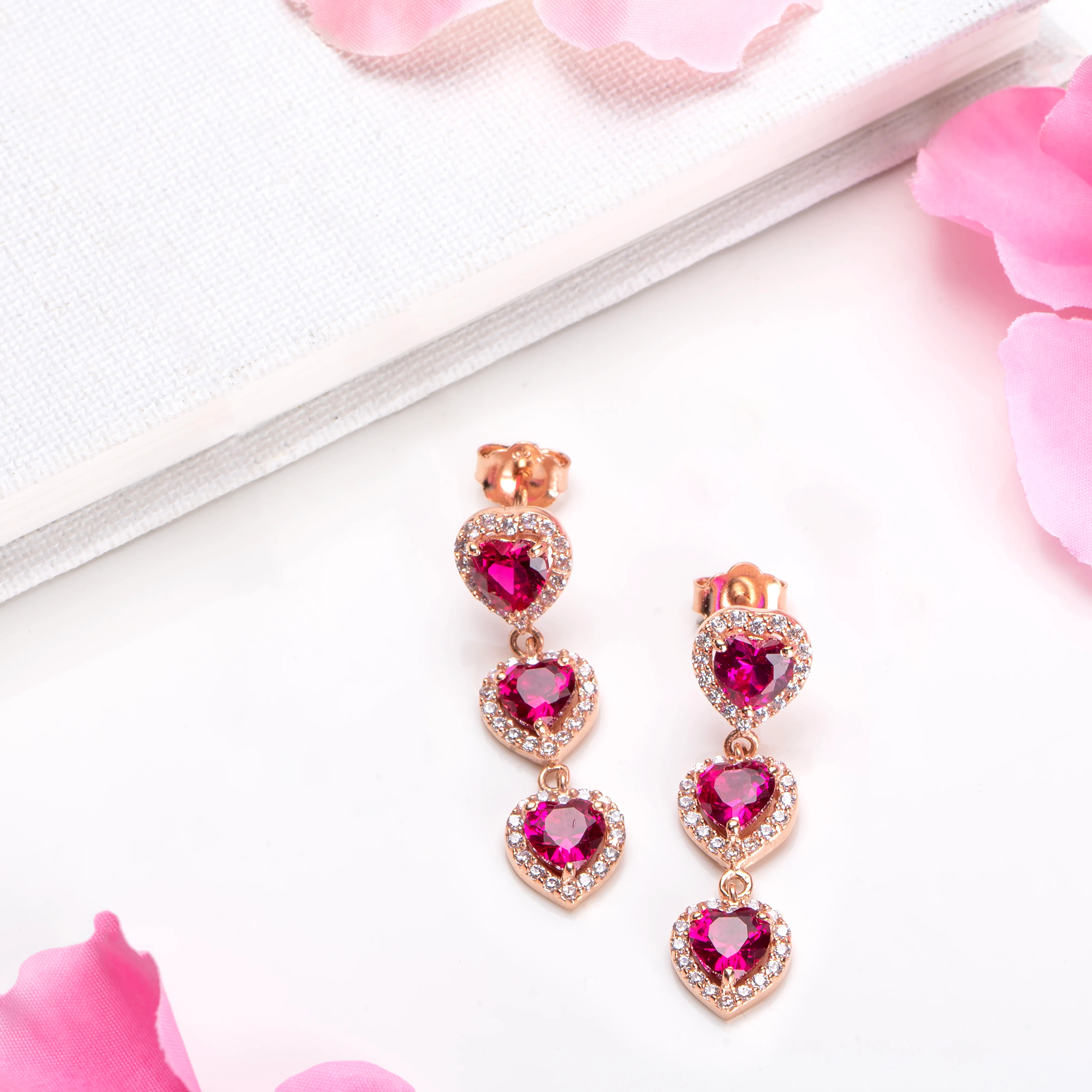 Rosy Love 925 Sterling Silver Heart Earrings with Cubic Zirconia