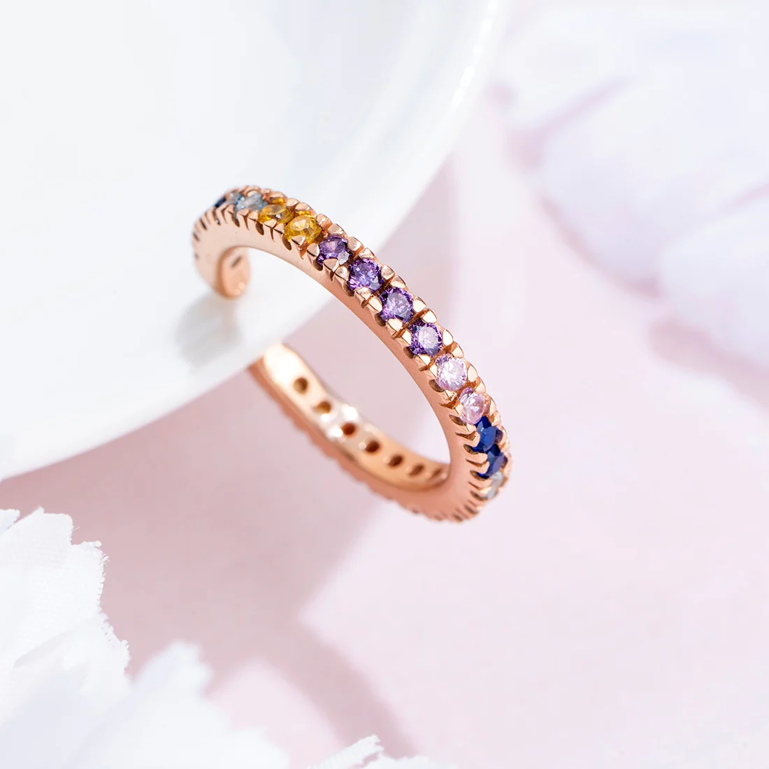 Rosy Radiance CZ Rose Gold-Plated 925 Sterling Silver Women's Ring (Adjustable) - Image 2