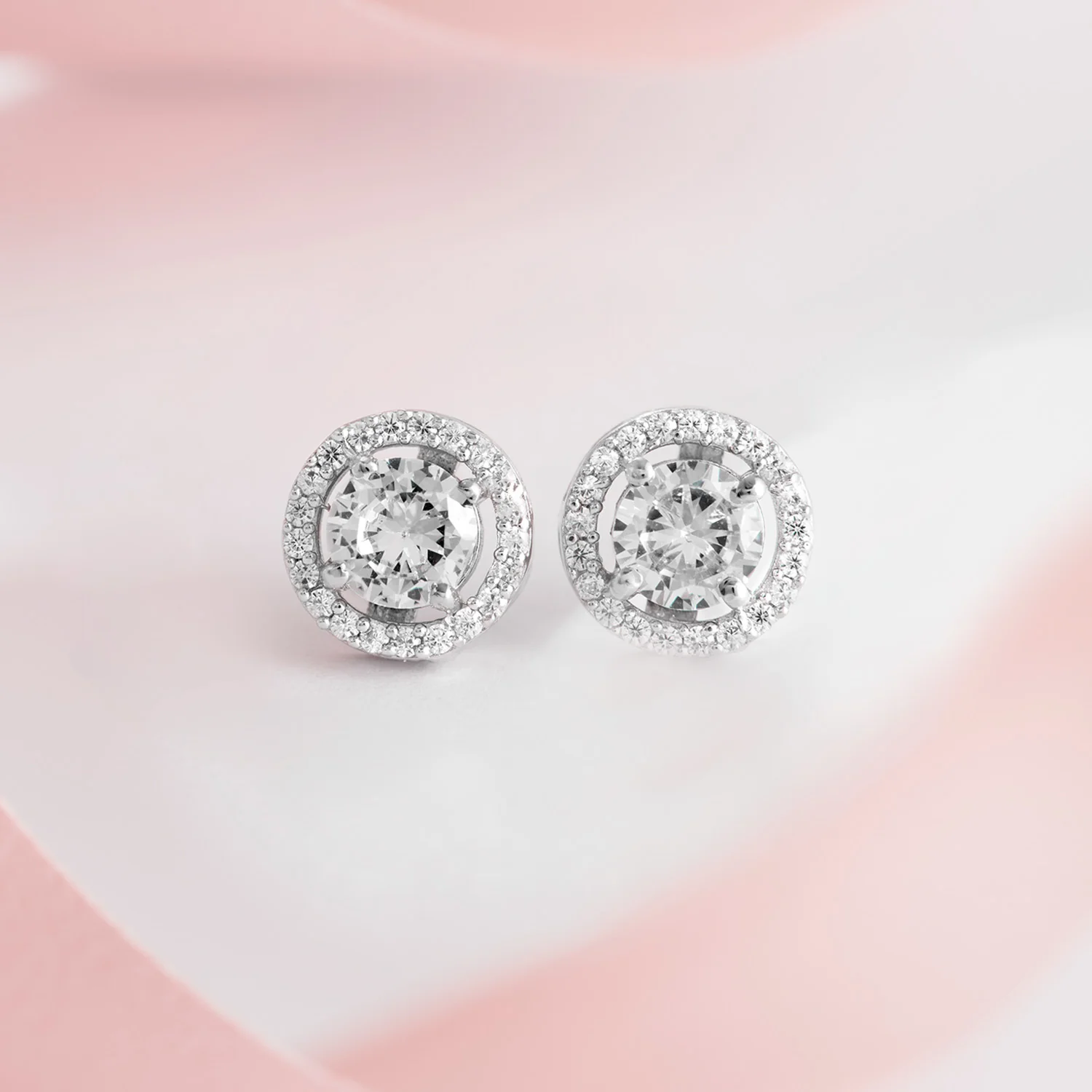 Solitaire Halo Silver 925 Silver Stud Earrings - Image 3