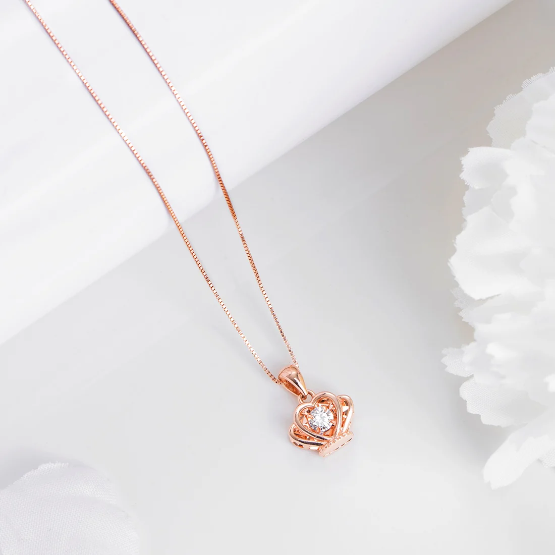 Royal Radiance Rose Gold Plated CZ Crown 925 Sterling Silver Necklace