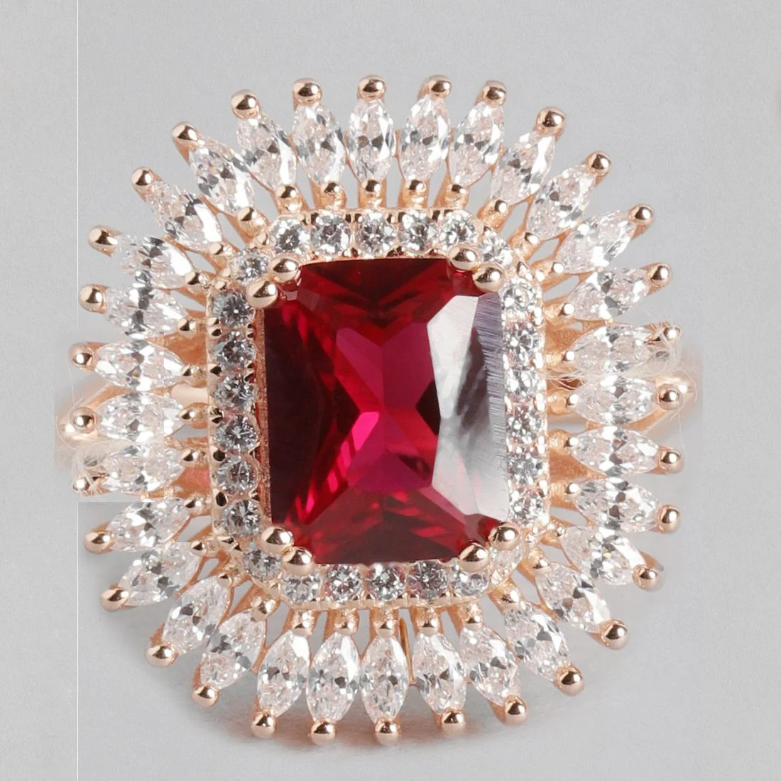 Ruby CZ Studded 925 Sterling Silver Ring In Rose Gold for Women (Adjustable) - Image 6