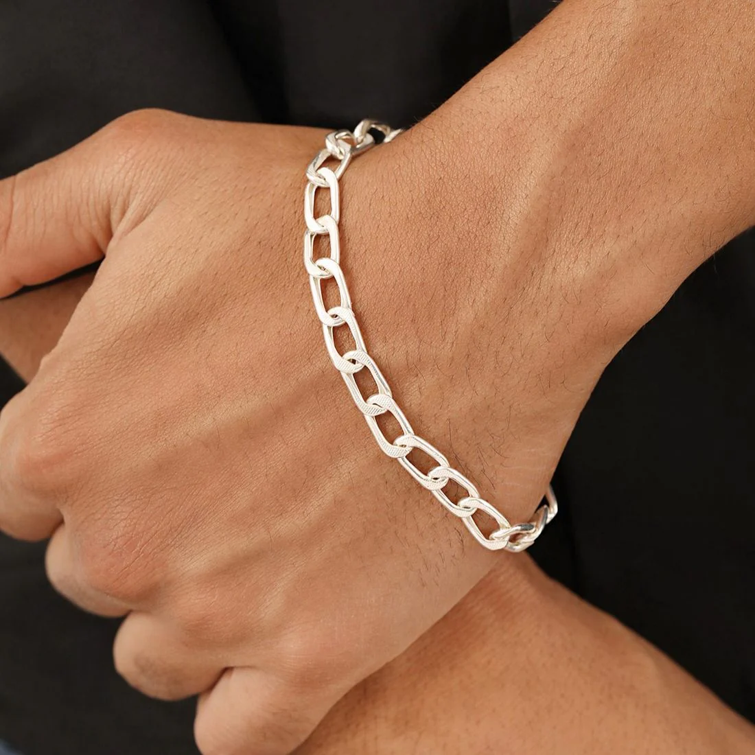 Rugged Links Silver Plated 925 Sterling Silver Men's Bracelet