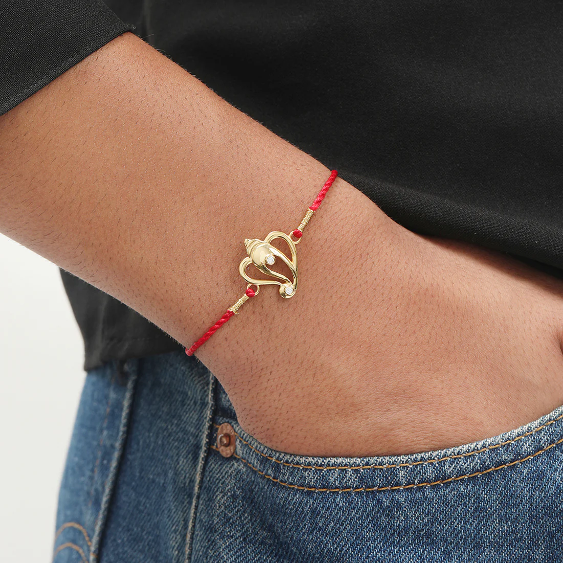 Sacred Ganesh Ji With Cubic Zirconia Gold-Plated Sterling Silver Thread Rakhi - Image 3