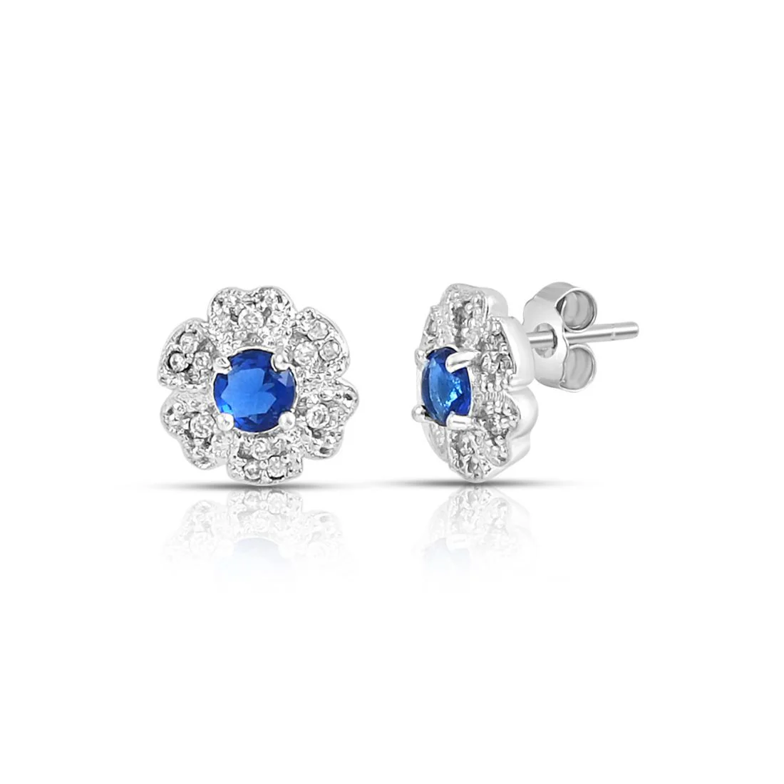 Sapphire Symphony Rhodium Plated 925 Sterling Silver Stud Earrings - Image 4