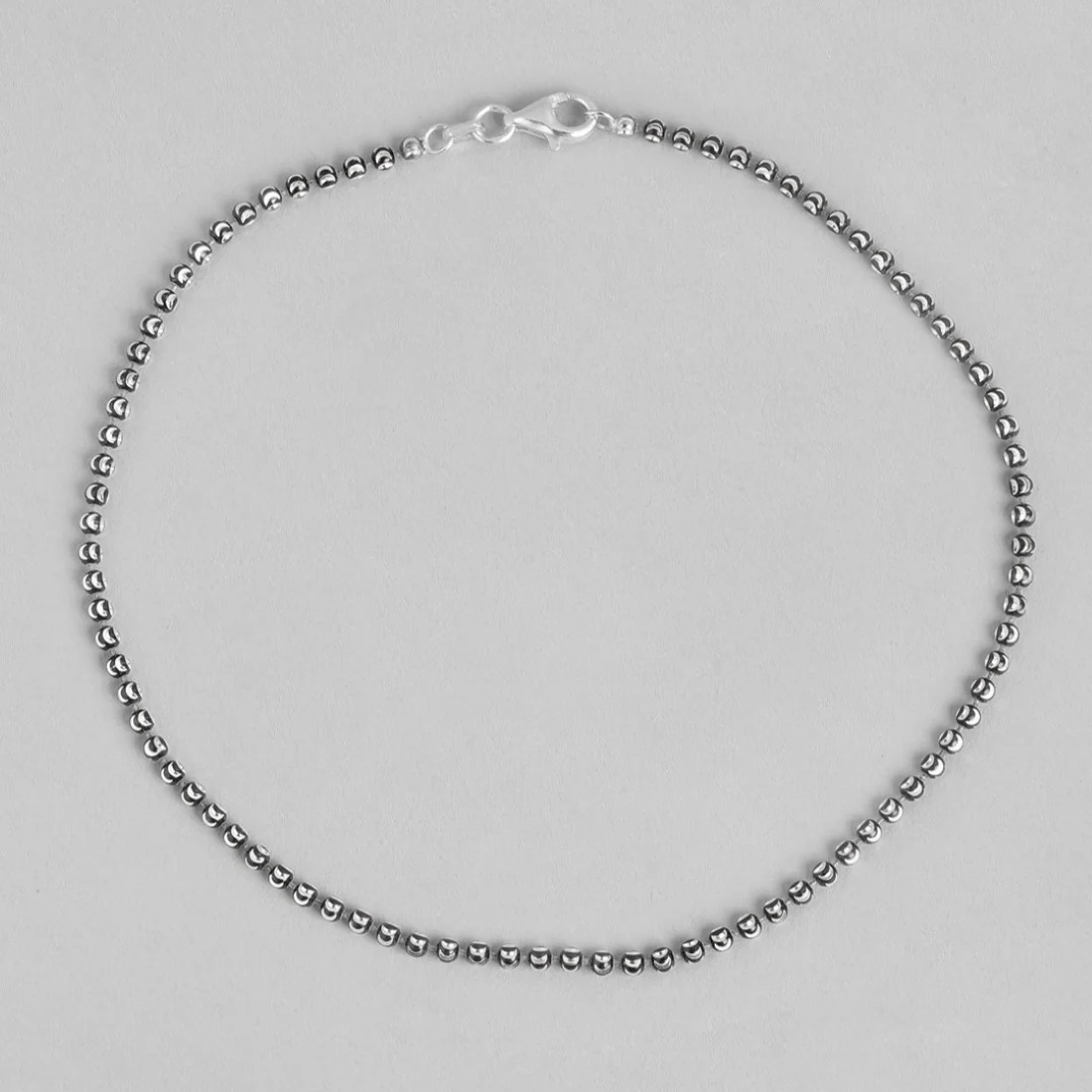 Sculpted Elegance Rhodium-Plated 925 Sterling Silver Beads Chain Anklet - Image 6