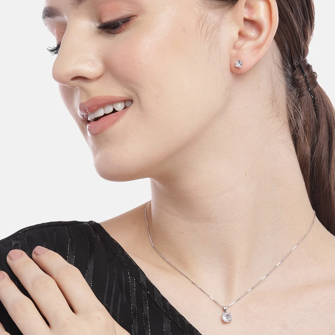 Sensational Solitaire Rhodium Plated 925 Sterling Silver Jewellery Set - Image 5