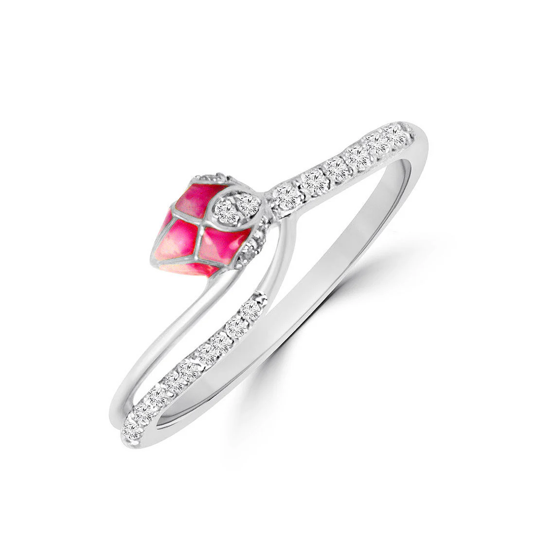 Serene Pink Lotus Rose Gold Ring with Lab-Grown Diamonds - Image 6