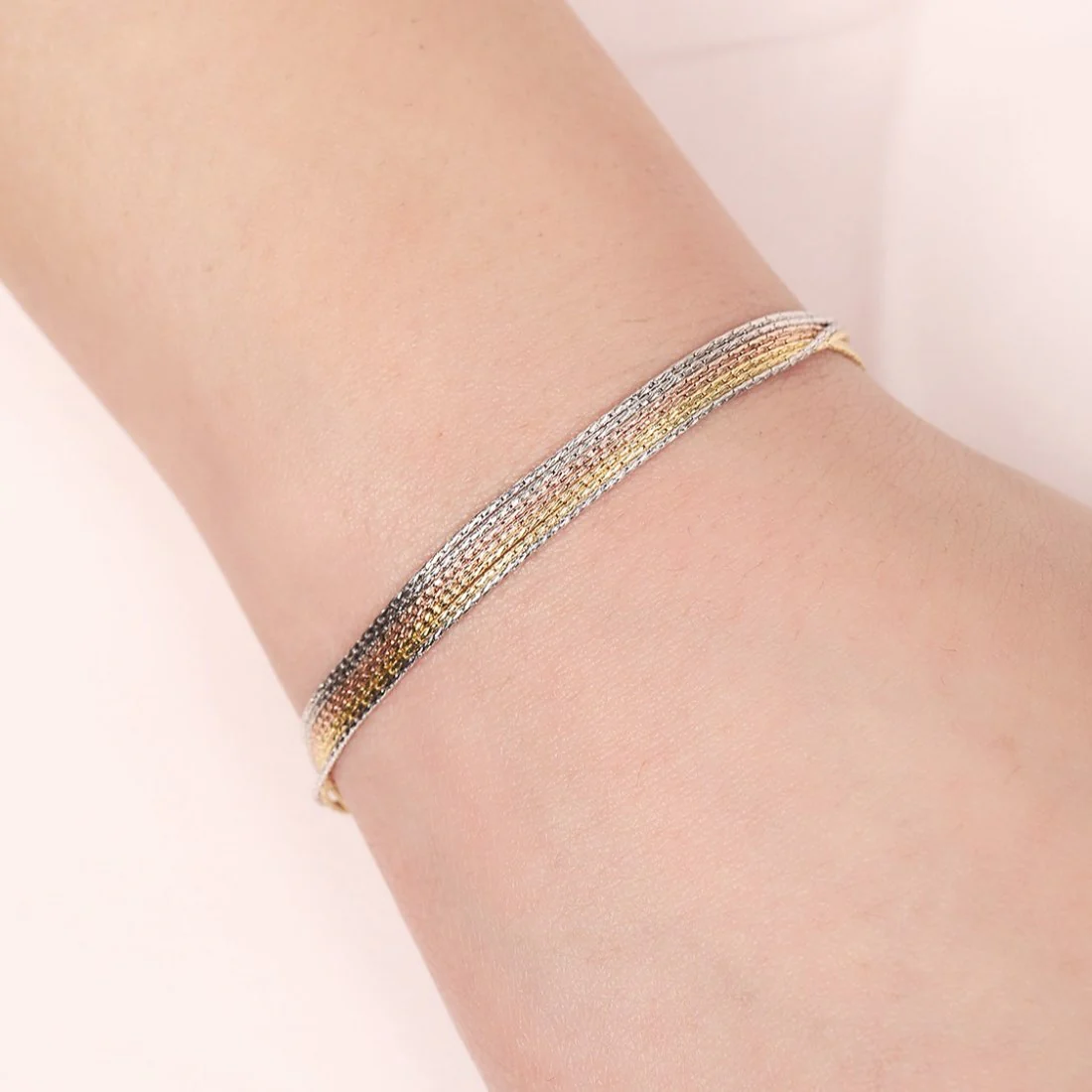 Sevenfold Radiance Triple Tone-Plated 7 Chain 925 Sterling Silver Bracelet - Image 3