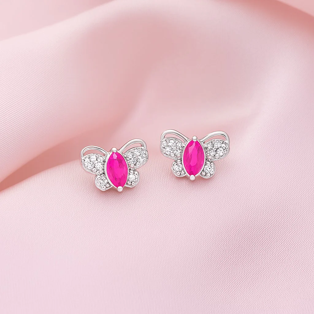 Shimmering Rhodium Plated 925 Sterling Silver Stud Earrings