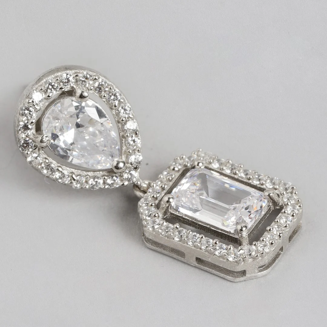 Shimmering Stardust CZ Rhodium-Plated 925 Sterling Silver Earrings - Image 4