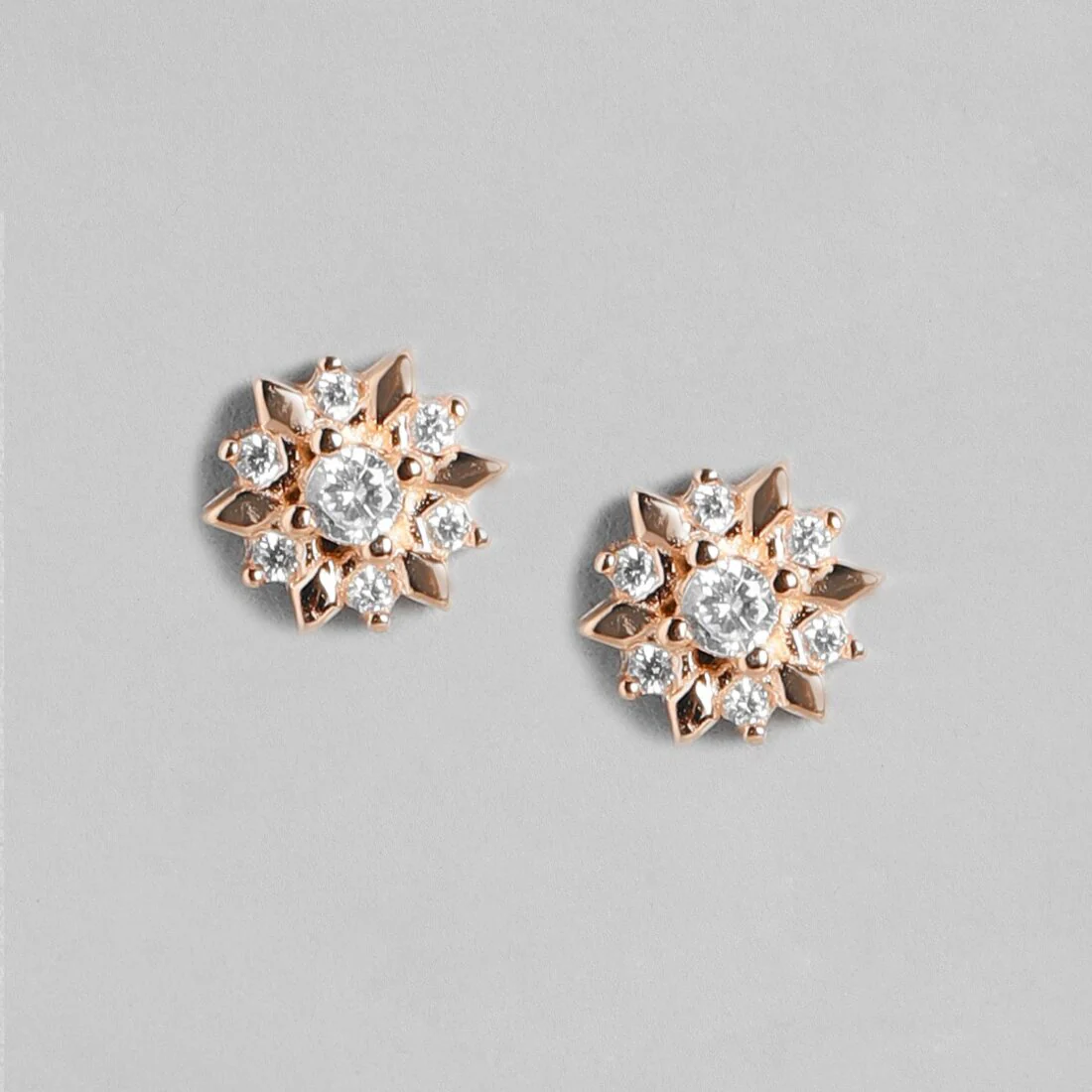 Shinning Flower Rose Gold Studs 925 Silver Earrings - Image 5