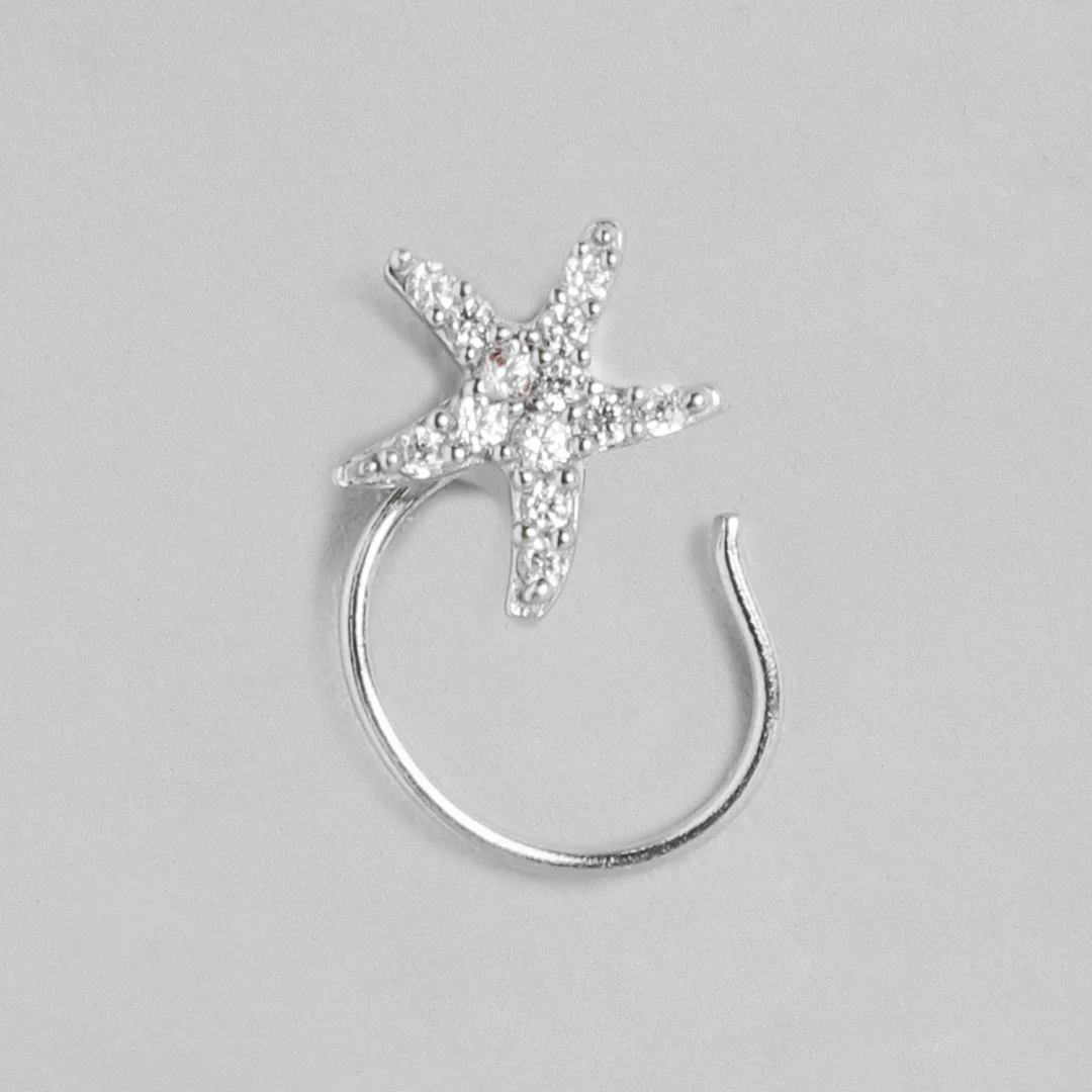 Shooting Star Magic 925 Sterling Silver Rhodium CZ Nosepin - Image 2