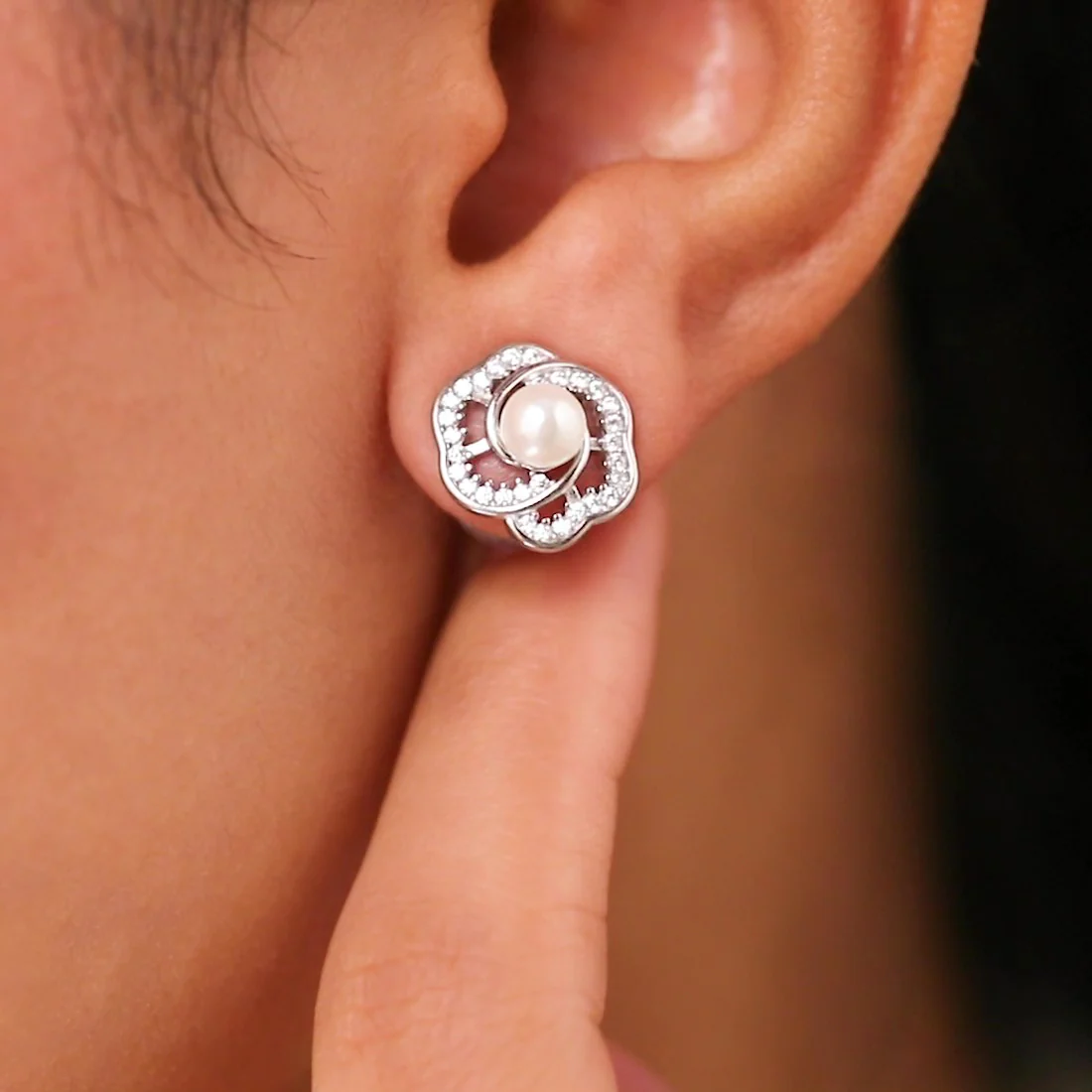 The Pearl Nest Stud Rhodium Plated Earrings - Image 3