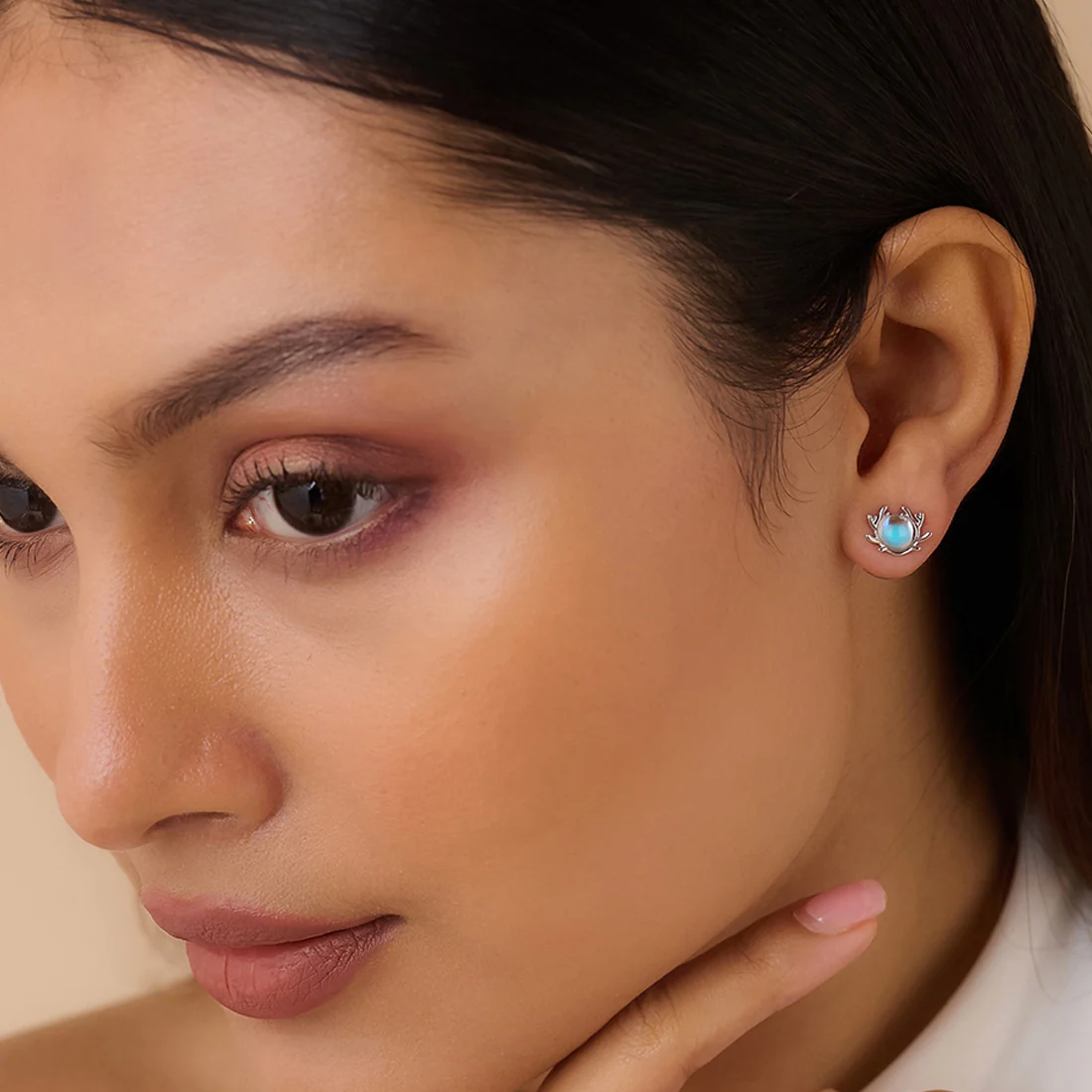 Winter Moon Silver Stud Rhodium Plated Earrings - Image 4