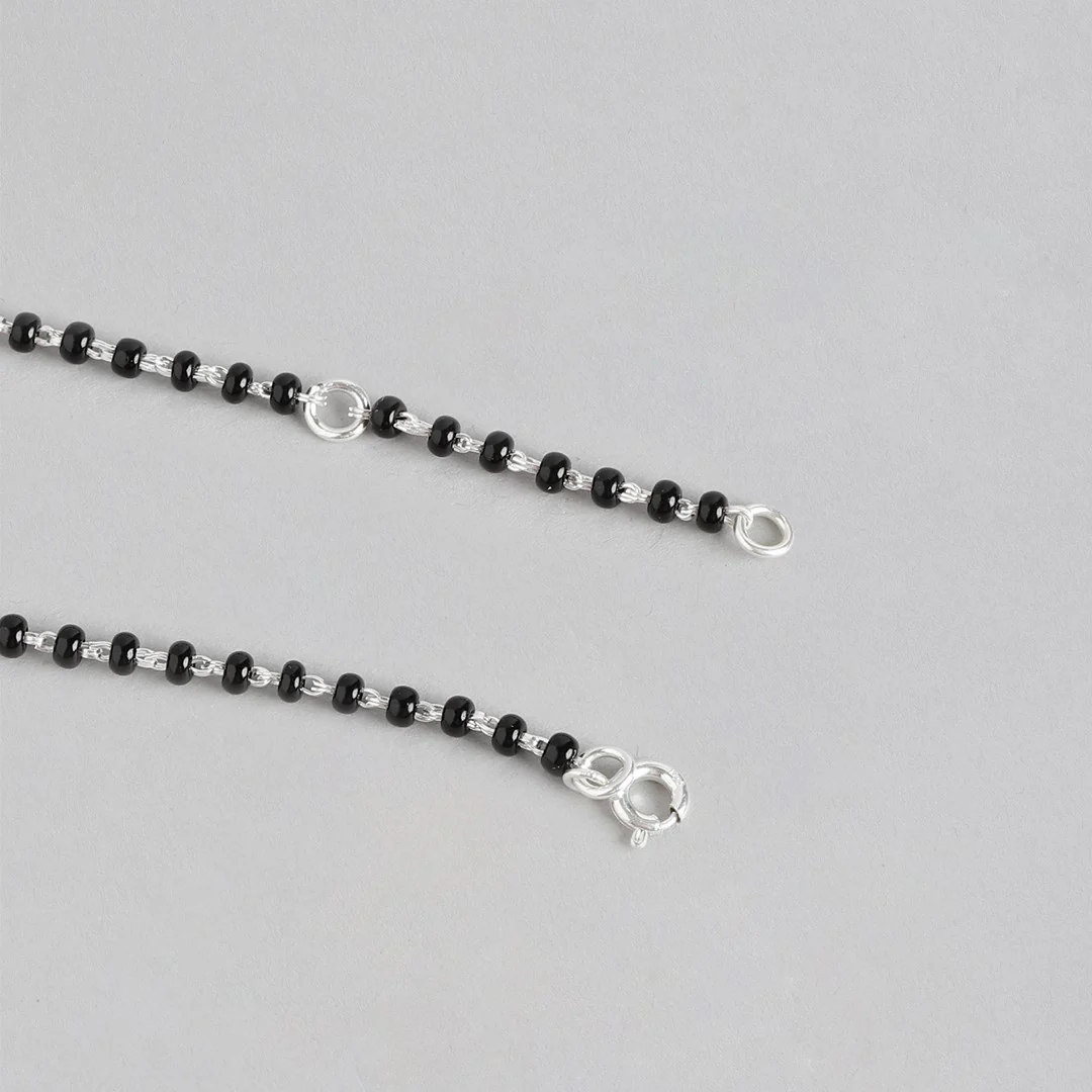Silver Serenity Rhodium-Plated 925 Sterling Silver Anklet with Beaded Chain - Image 11