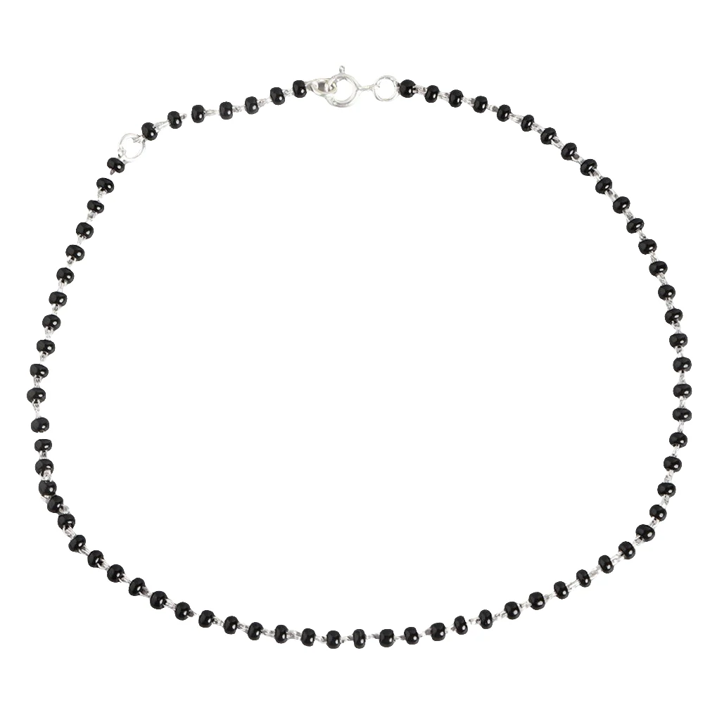 Silver Serenity Rhodium-Plated 925 Sterling Silver Anklet with Beaded Chain - Image 8