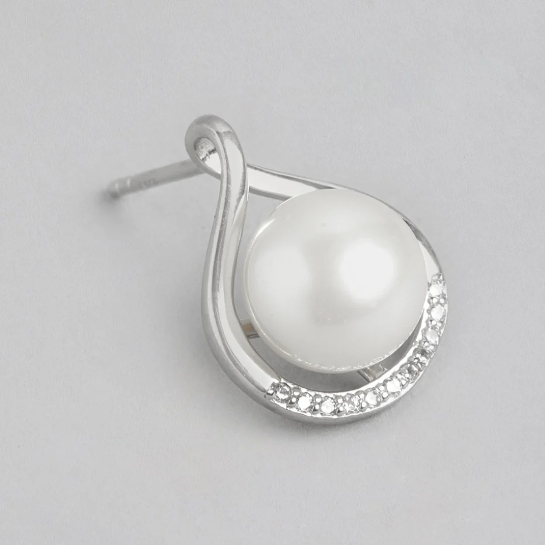 Simple Elegance Pearl Duo Rhodium-Plated 925 Sterling Silver Earrings - Image 4