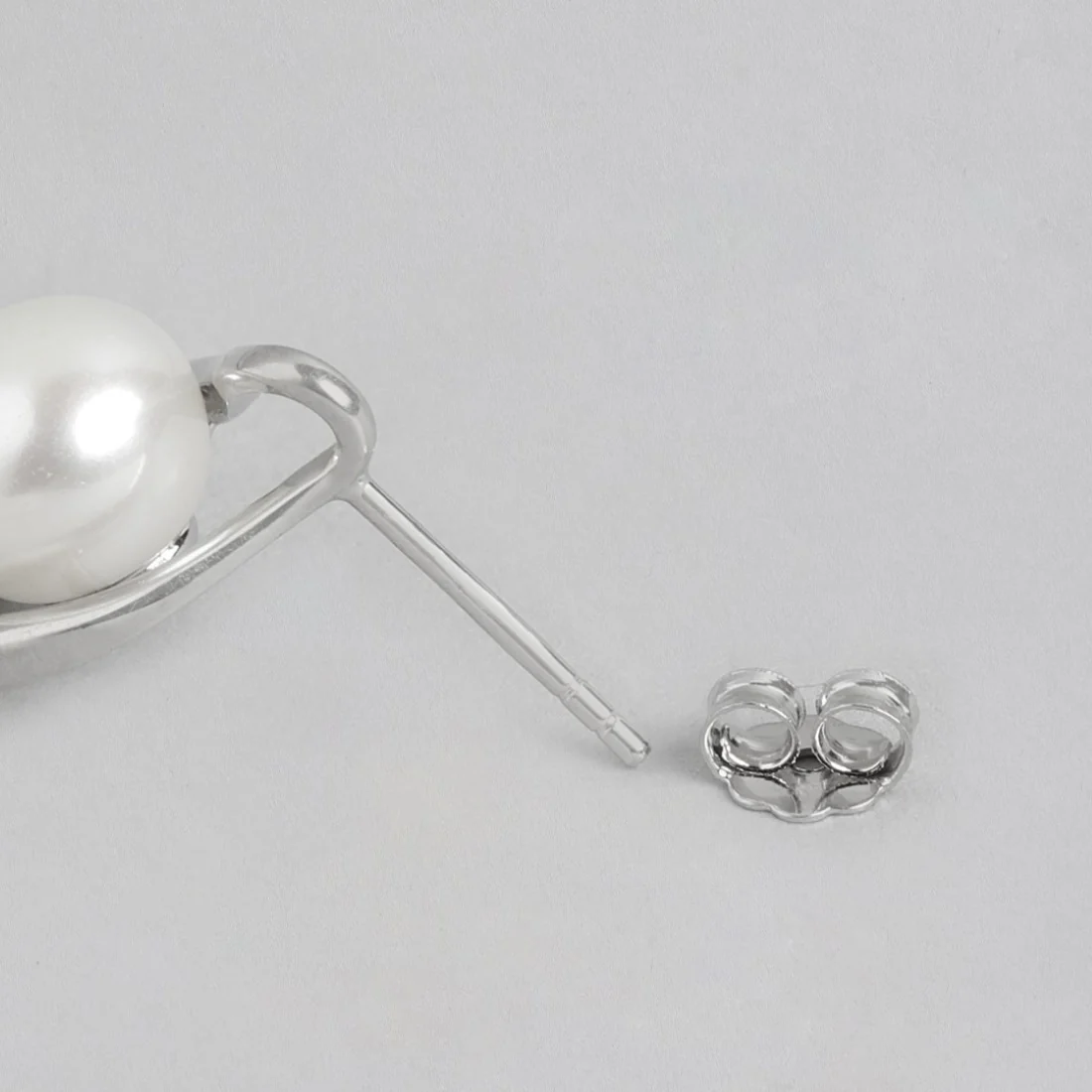 Simple Elegance Pearl Duo Rhodium-Plated 925 Sterling Silver Earrings - Image 5