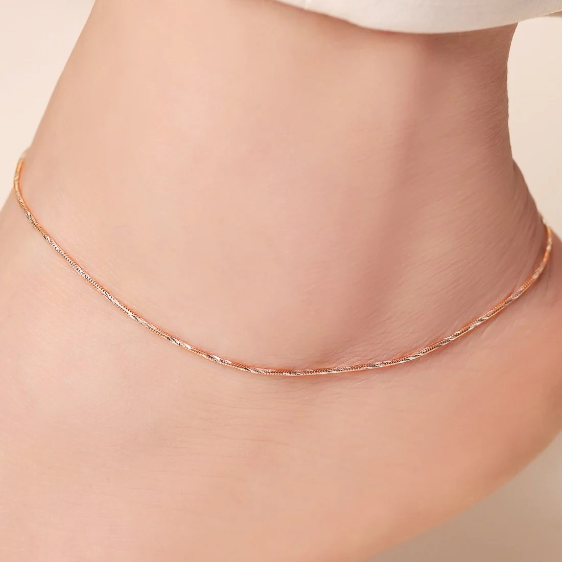 Simple Rose Gold 925 Sterling Silver Anklet - Image 6