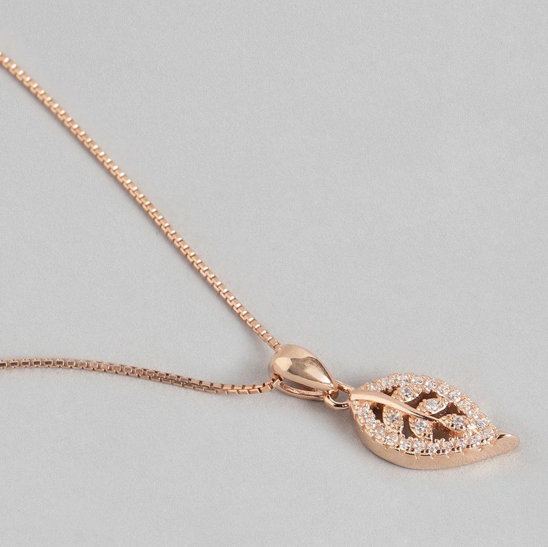 Simplicity Leaf Rose Gold Plated 925 Sterling Silver Jewellery Set - Image 11