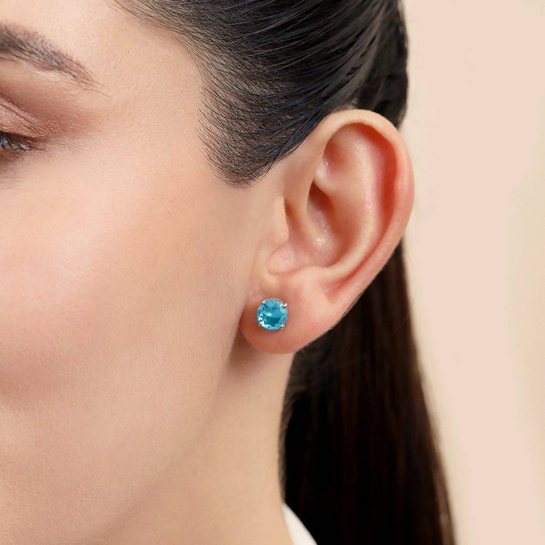 Sky Blue Radiance Rhodium Plated 925 Sterling Silver Solitaire Stud Earrings - Image 3