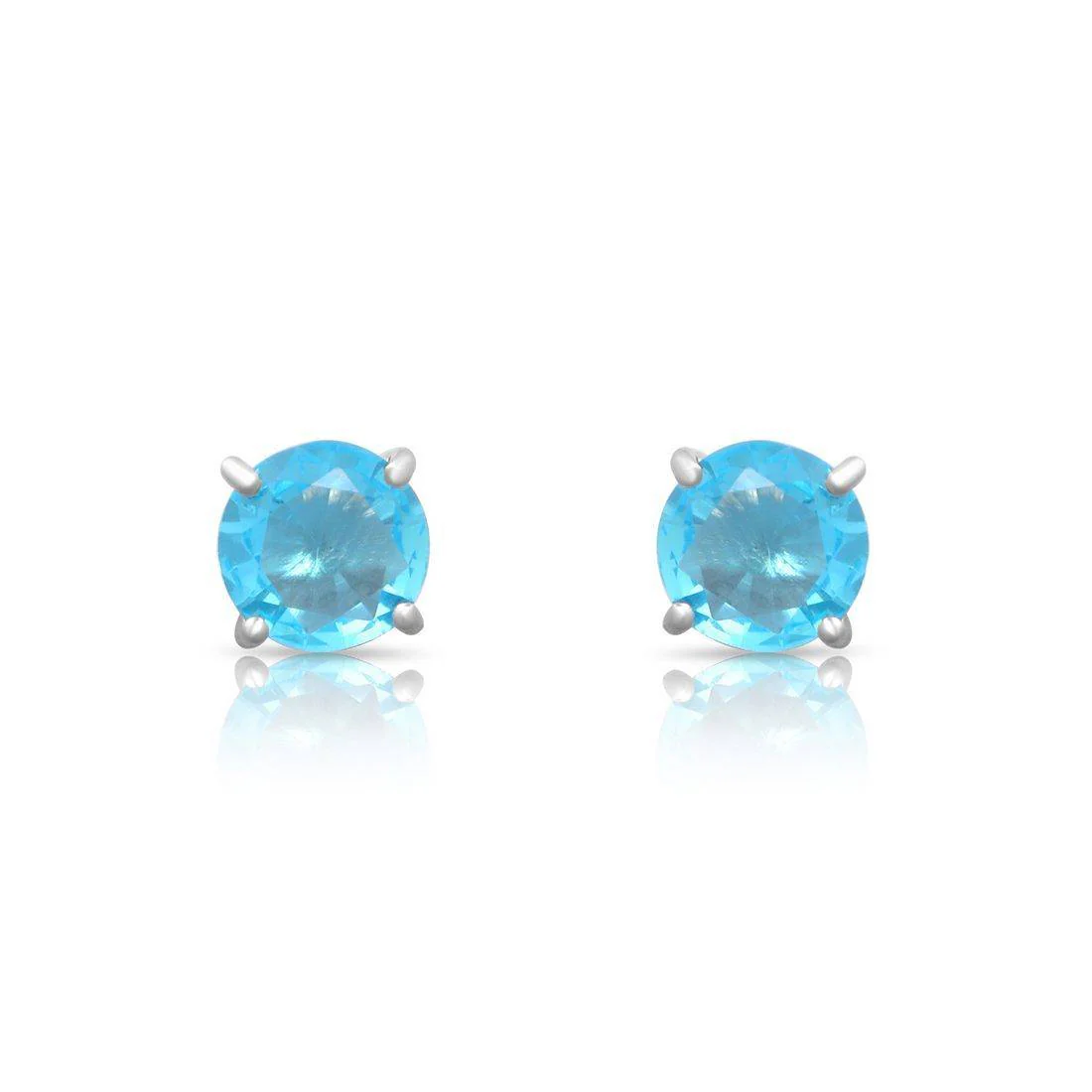 Sky Blue Radiance Rhodium Plated 925 Sterling Silver Solitaire Stud Earrings - Image 4
