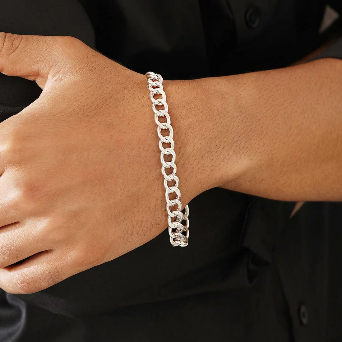 Sleek 925 Sterling Silver Men's Linked Chain Pattern Bracelet - Image 3