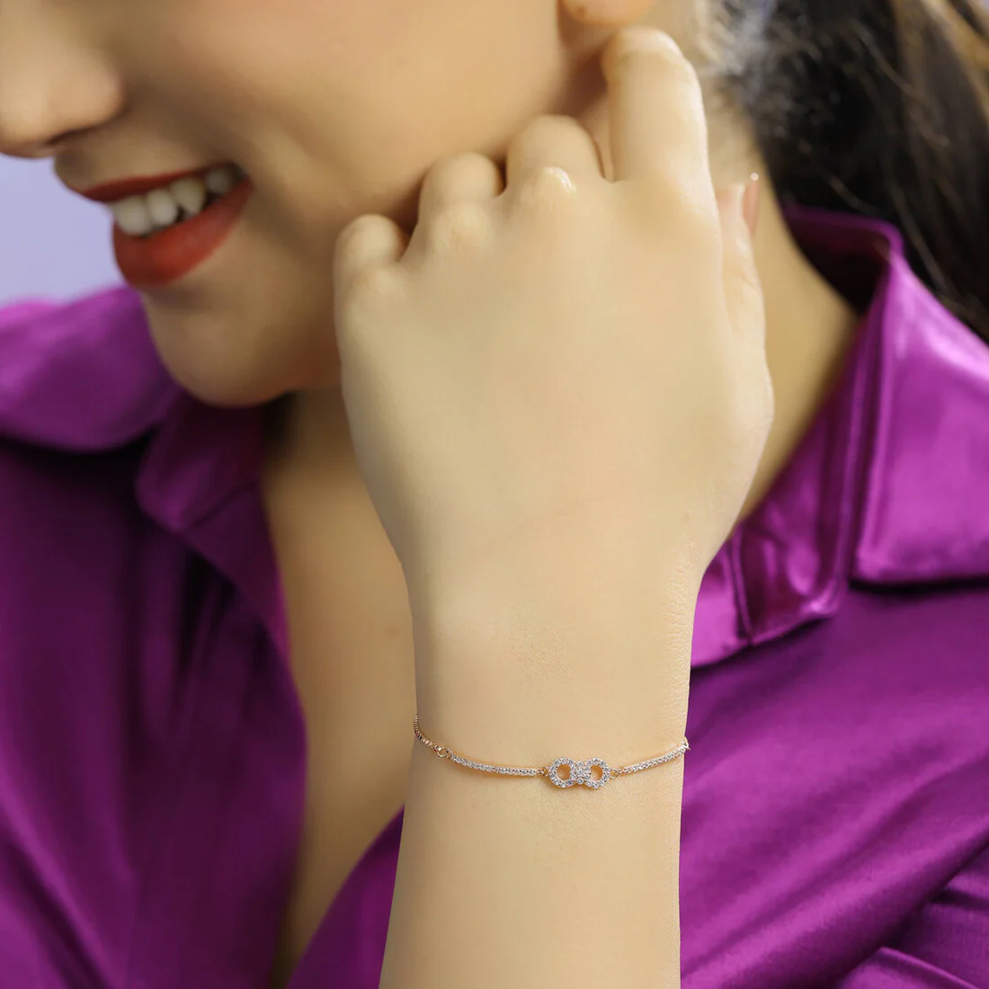 Sleek Infinity Rose Gold 925 Silver Bracelet - Image 2
