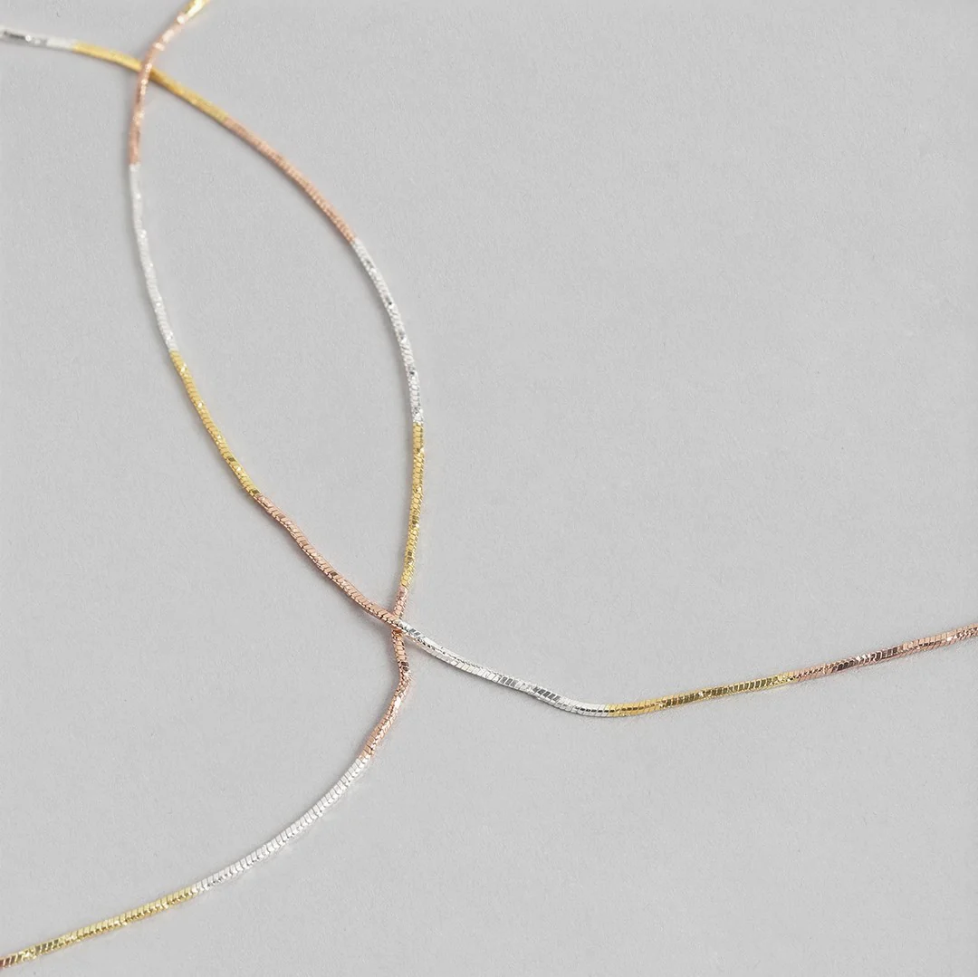Sleek & Modern Triple Tone 925 Sterling Silver Anklet - Image 8